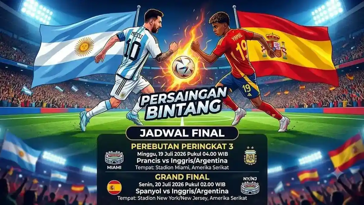 Suasana persiapan nobar gratis final Piala Dunia 2026 Spanyol vs Argentina di TVRI Senayan Jakarta