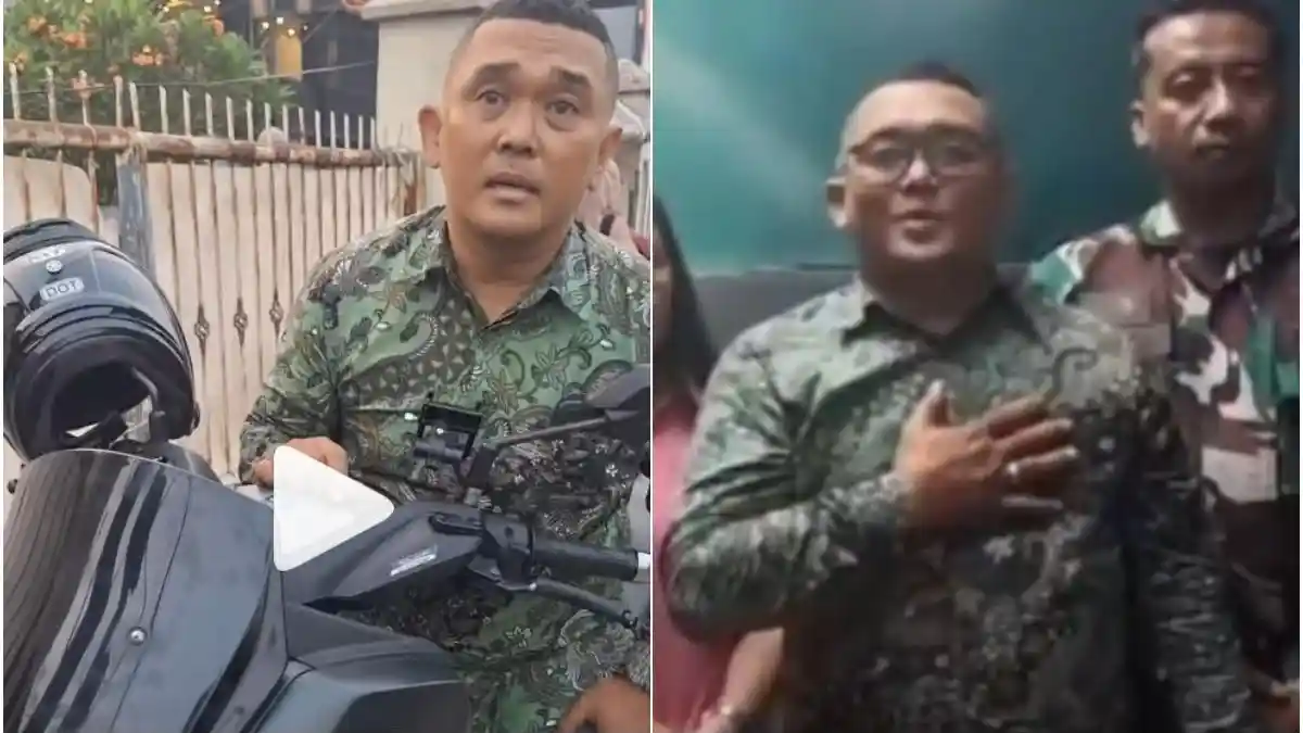 Tangkapan layar pemotor arogan berbatik hijau yang menerobos trotoar di Jalan Kartini Depok